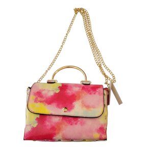 Colorful Vegan Leather Handbag With Gold Chain Strap & Stud Accents